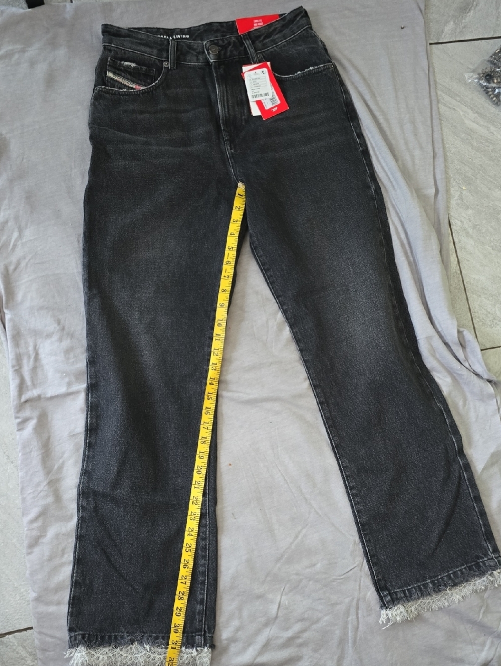 Diesel Black Washed Straight-Leg Jeans with Patch Detail